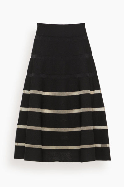 Stripe Knit Flare Skirt in Black