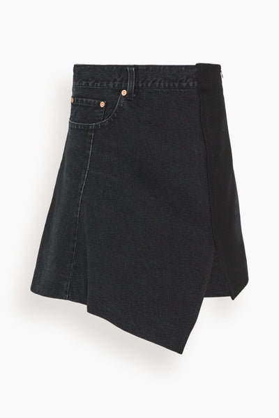 Denim x Wool Melton Skirt in Black