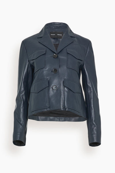 Glossy Leather Jacket in Navy