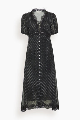 Melody Polka Dot Puff Sleeve Dress in Black