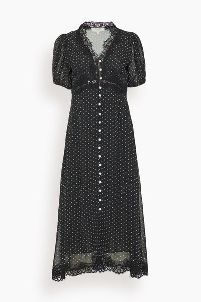 Melody Polka Dot Puff Sleeve Dress in Black