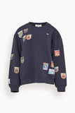 Sea Davis Patchwork Crewneck Sweatshirt in Navy