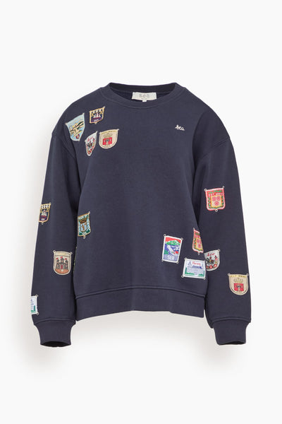 Davis Patchwork Crewneck Sweatshirt in Navy
