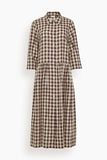 Toast Check Linen Cotton Shirt Dress in Dark Chocolate