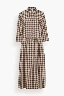 Check Linen Cotton Shirt Dress in Dark Chocolate