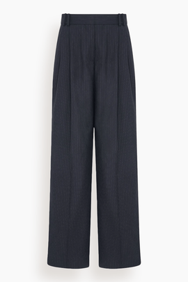 Pleated Trouser in Navy/Chalk