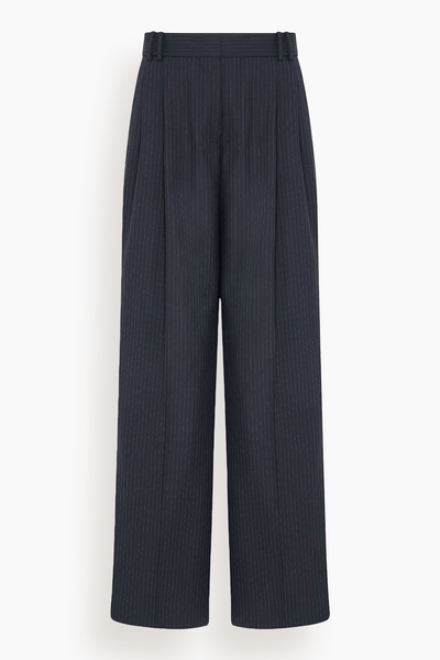 Pleated Trouser in Navy/Chalk