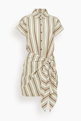 San Vito Sarong Dress in Wide Stripes Coffee and Cream