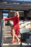 Sea Adelina Battenberg Lace Long Sleeve Maxi Dress in Red
