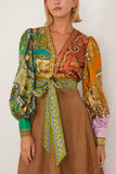 Alemais Clemenza Spliced Crop Silk Blouse in Multi