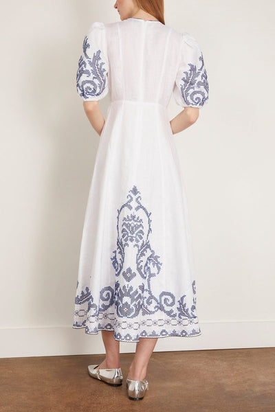 Alemais Casual Dresses Hazel Embroidered Midi Dress in White Alemais Hazel Embroidered Midi Dress in White