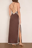 Alemais Leandra Corded Slip Midi Dress in Chocolate