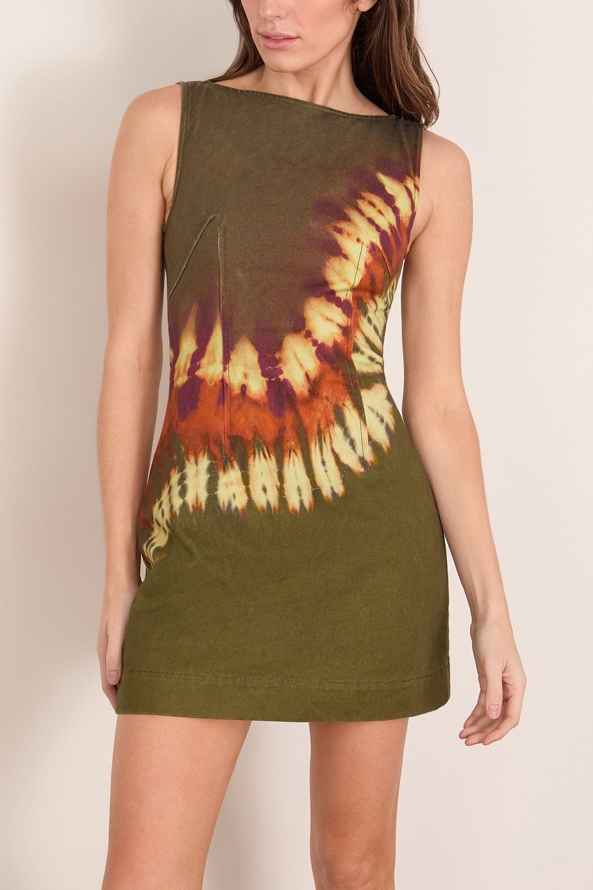 Marilyn Denim Mini Dress in Khaki Hampden Clothing Marilyn Denim Mini Dress in Khaki Hampden Clothing
