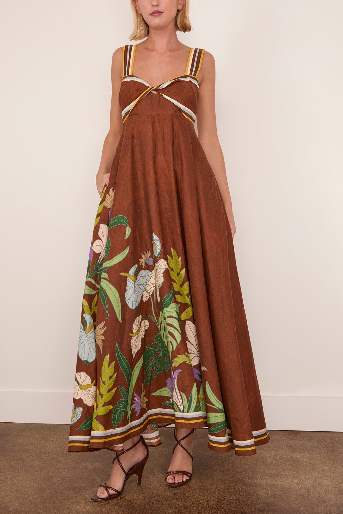 alemais brown dress SILVIO RUCHED MIDI DRESS