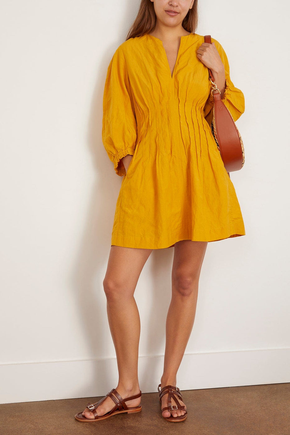 Apiece Apart Rocca Pleat Mini Dress in Lemon Curry