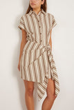 Apiece Apart San Vito Sarong Dress in Wide Stripes Coffee and Cream