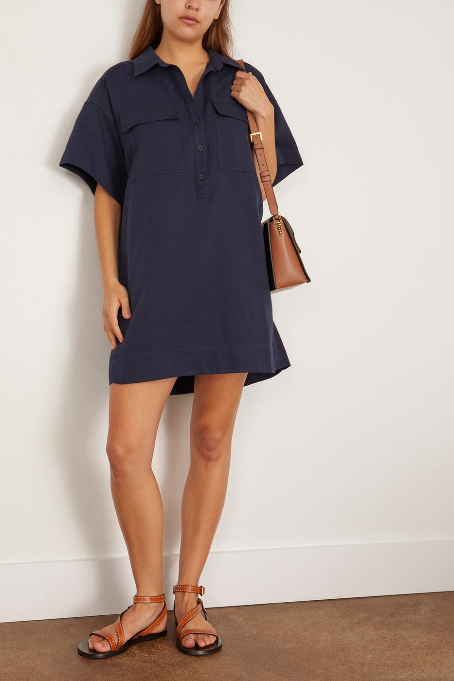 navy blue shift dress High Neck Shift Mini Dress