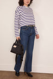 Askk NY Cropped Long Sleeve Tee in Navy Thin Stripe