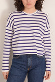 Askk NY Cropped Long Sleeve Tee in Navy Thin Stripe
