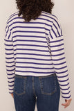 Askk NY Cropped Long Sleeve Tee in Navy Thin Stripe