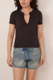 Askk NY Classic Henley Tee in Stone Black