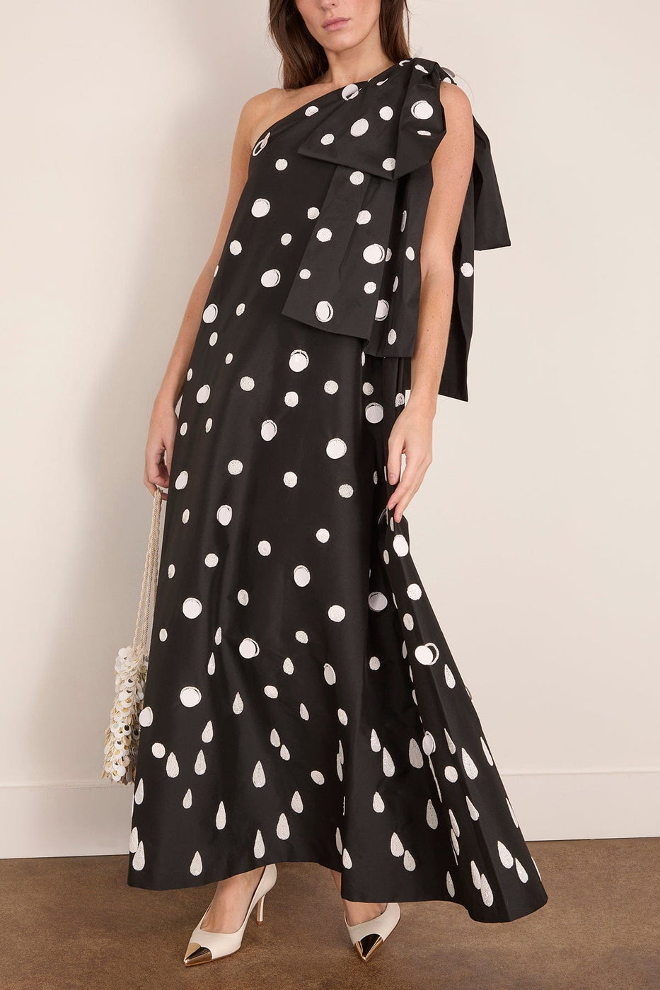 Bernadette Winnie Midi Dress in White Polka Rain