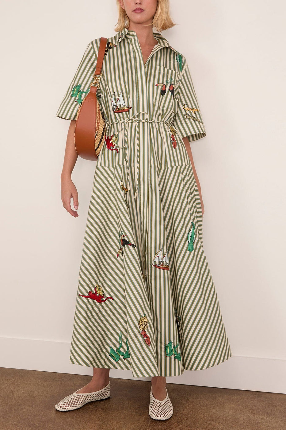 Alemais Bisou Embroidered Shirtdress in Stripe