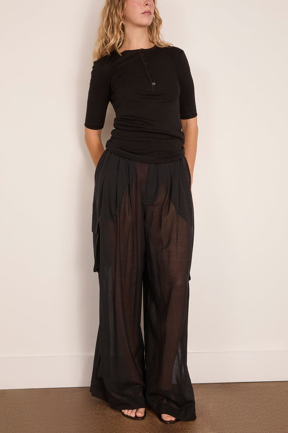 Bite Studios Leo Buttoned Rib Merino Top in Black