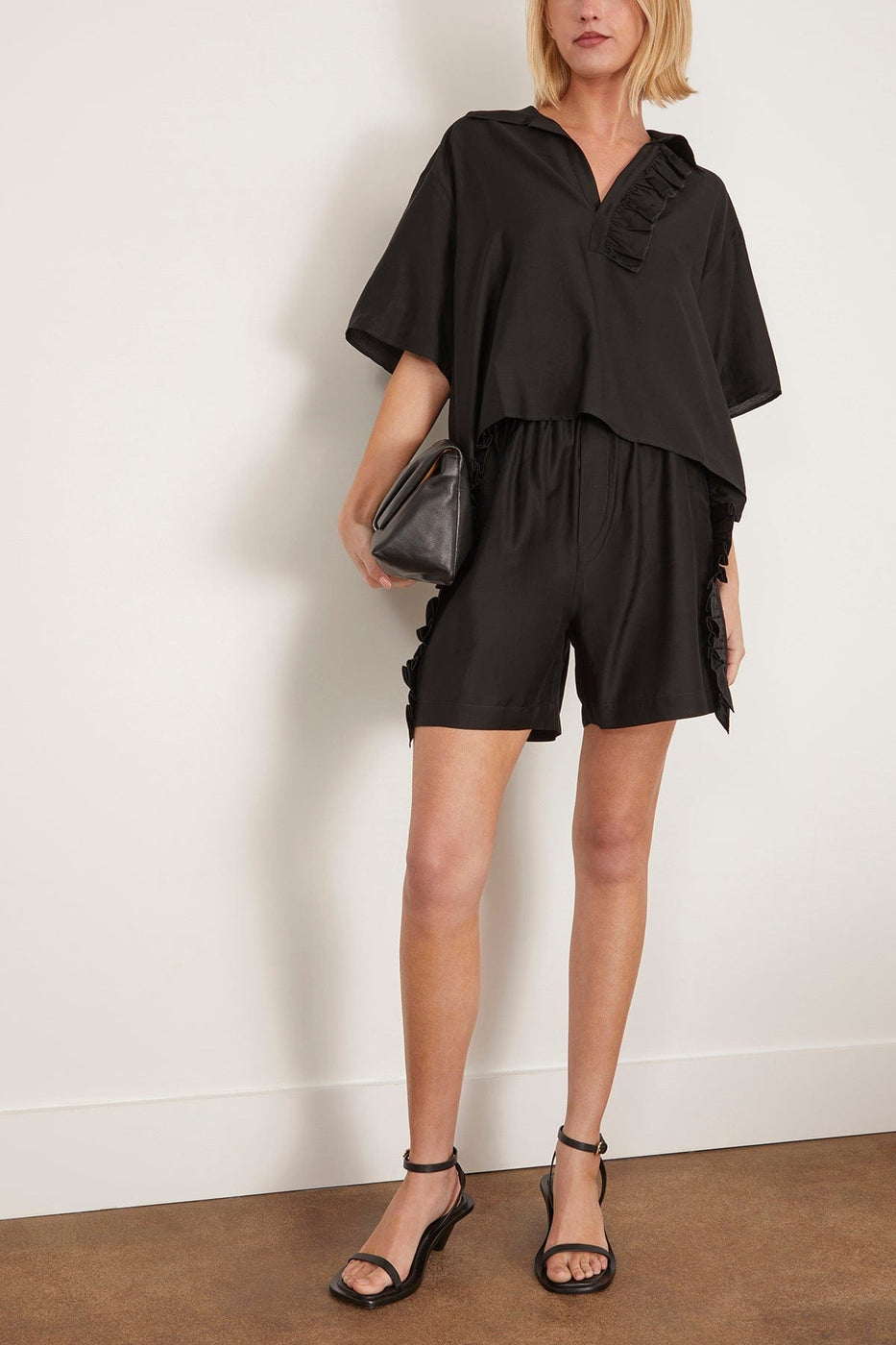 Bite Studios Tops Luna Frill Short Sleeve Shirt in Black Bite Studios Luna Frill Short Sleeve Shirt in Black