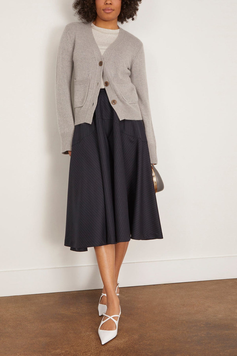 Bite Studios Maxime Pinstriped Wool Skirt in Dark Navy