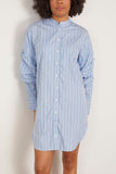 Bite Studios Pleated Sleeve Tuxedo Shirt Dress in Arctic Blue Stripe