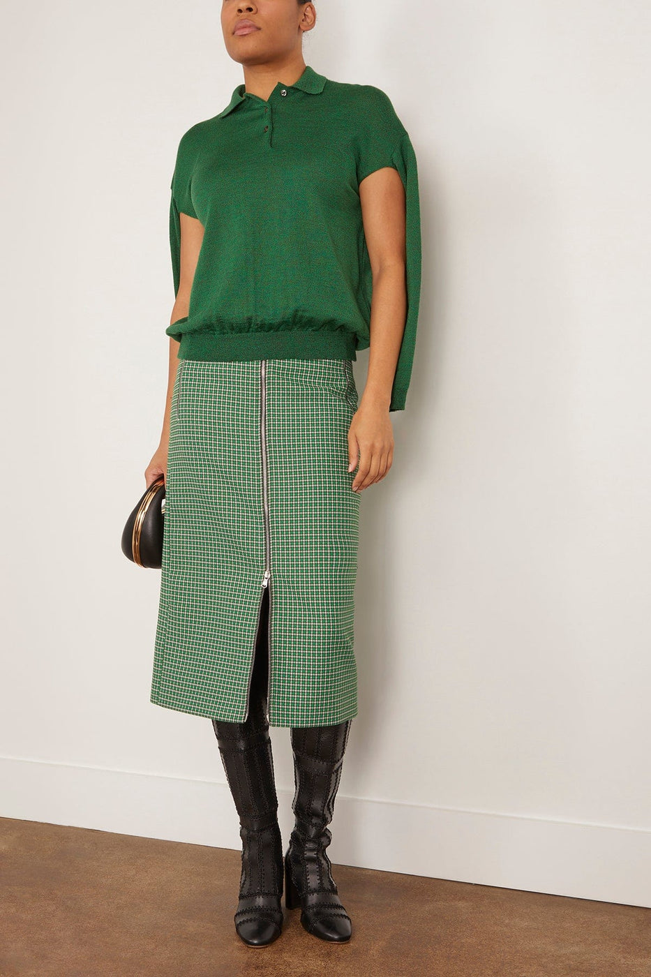 Bite Studios Polo Neck Merino Wool Cut-Out Knit Sweater in Dark Green Melange