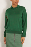 Bite Studios Polo Neck Merino Wool Cut-Out Knit Sweater in Dark Green Melange