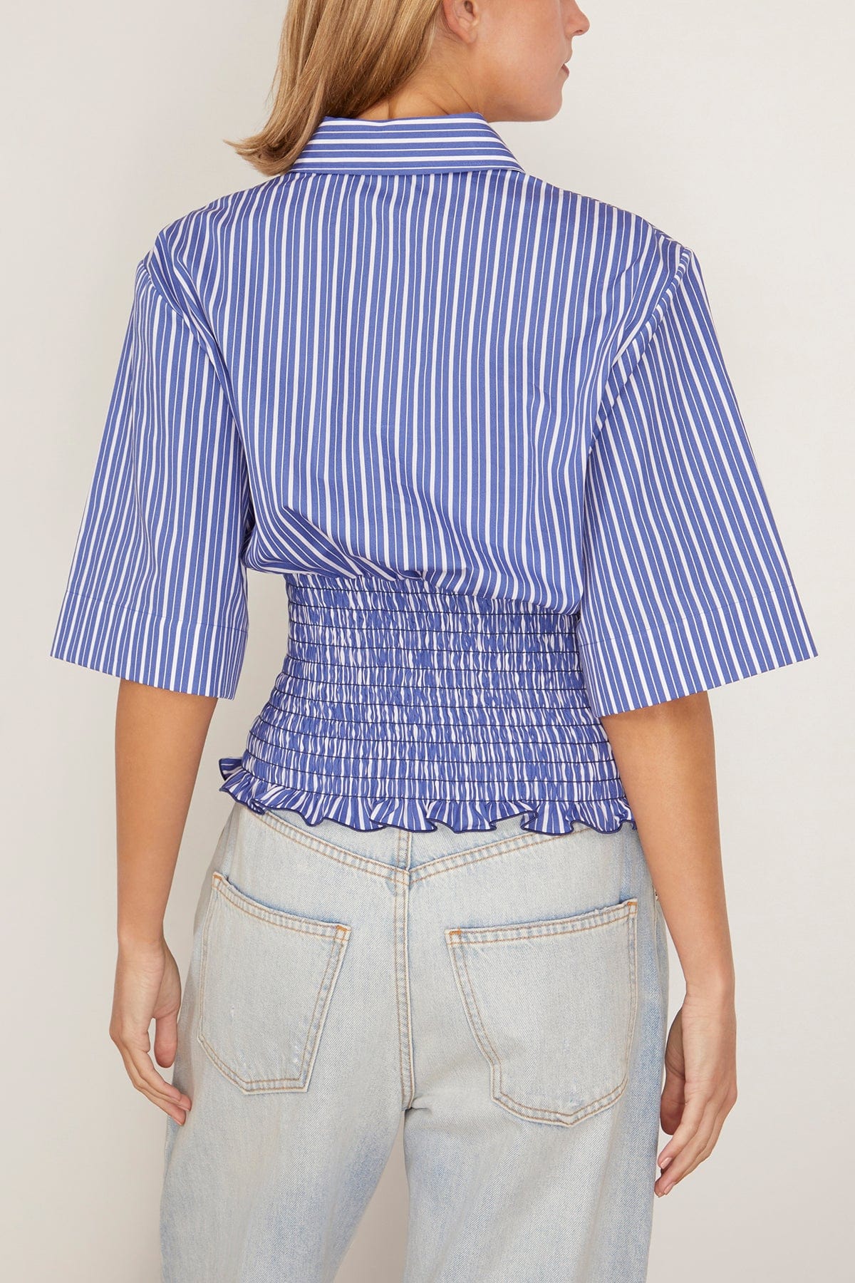 Brandon Maxwell Harte Button Up Shirt in Navy Stripe
