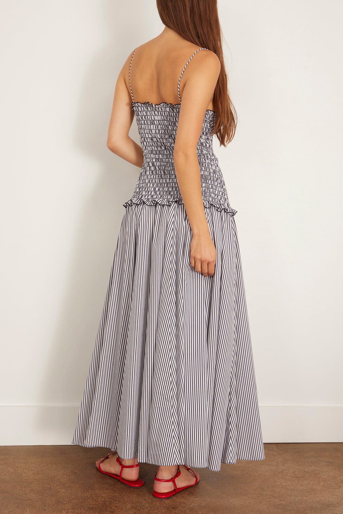 Brandon Maxwell Josie Spaghetti Strap Dress in Black/White Stripe