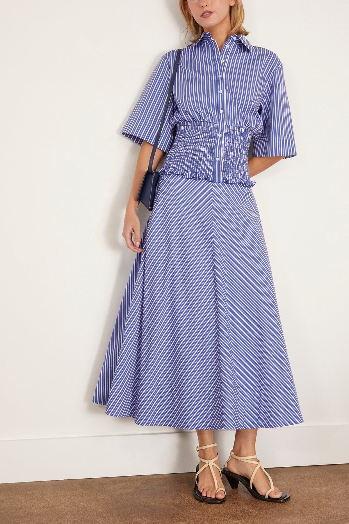 Brandon Maxwell Knox Low Slung Circle Skirt in Navy Stripe