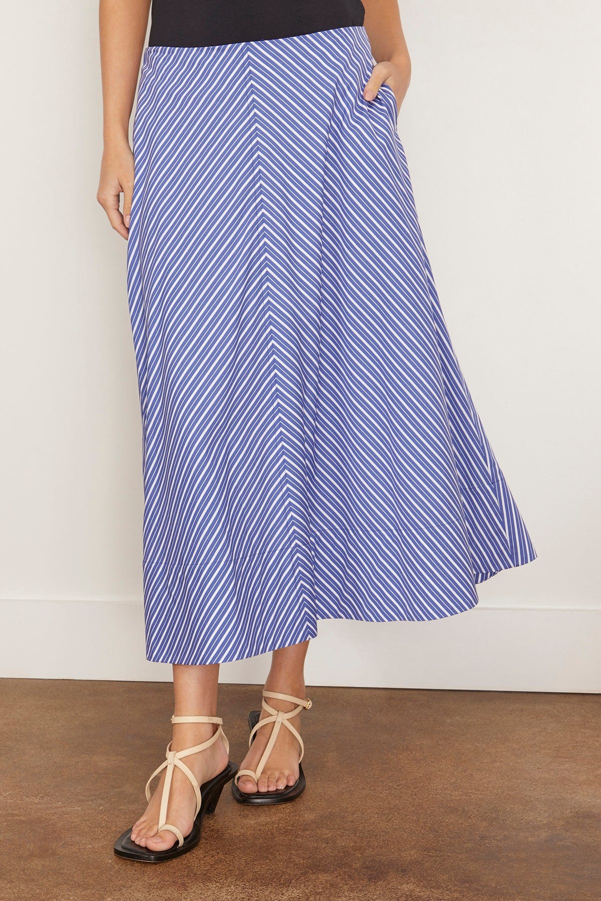 Brandon Maxwell Knox Low Slung Circle Skirt in Navy Stripe