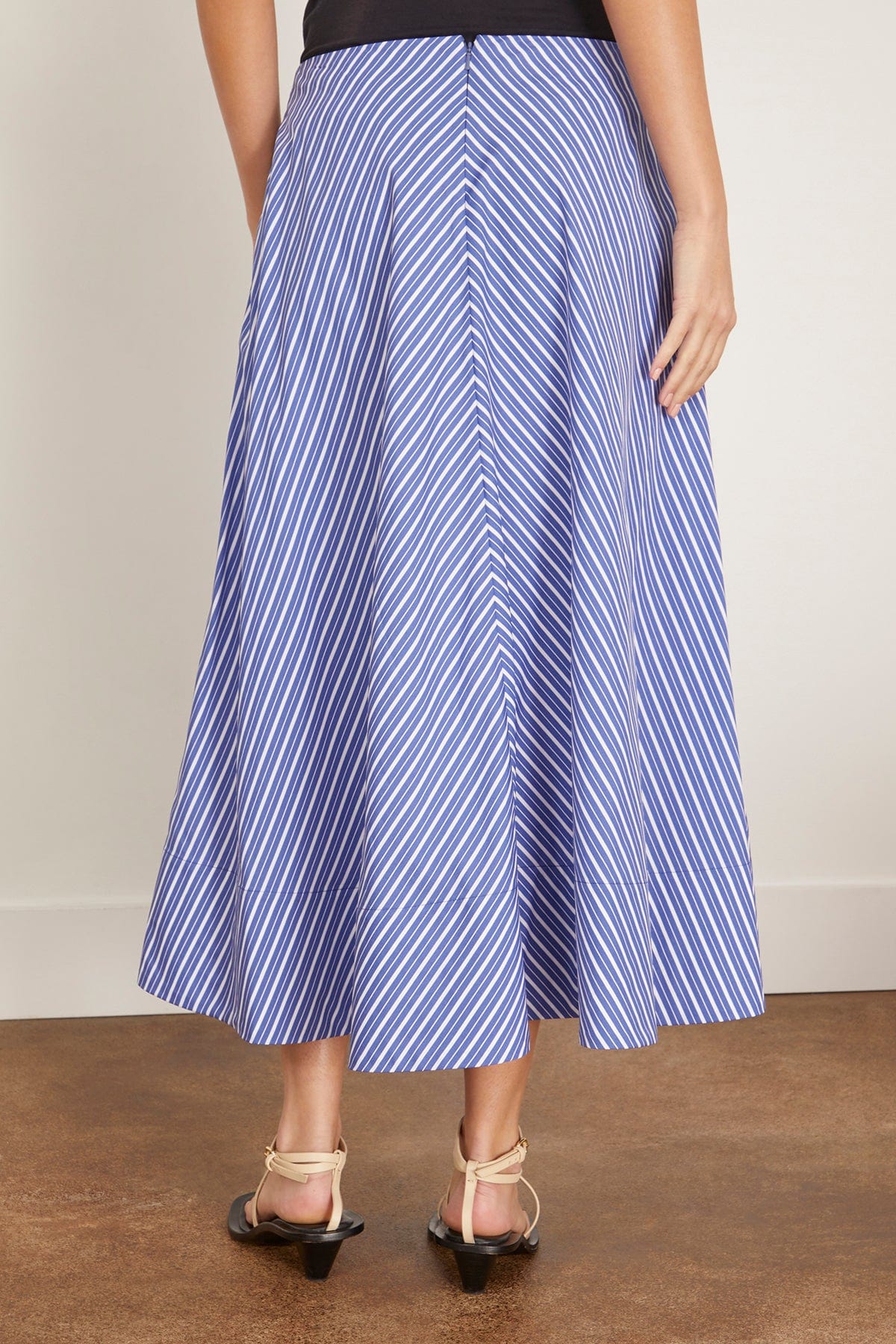 Brandon Maxwell Knox Low Slung Circle Skirt in Navy Stripe