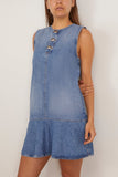 Brandon Maxwell Rosie Crew Neck Mini Dress in Medium Vintage Wash
