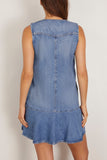 Brandon Maxwell Rosie Crew Neck Mini Dress in Medium Vintage Wash