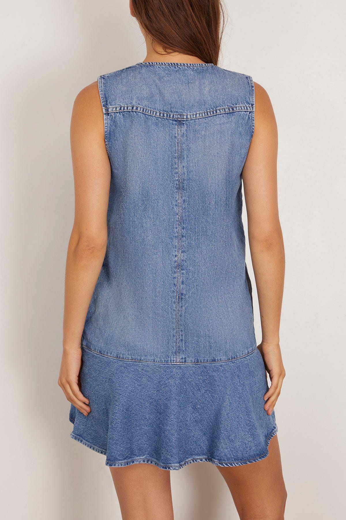 Brandon Maxwell Rosie Crew Neck Mini Dress in Medium Vintage Wash