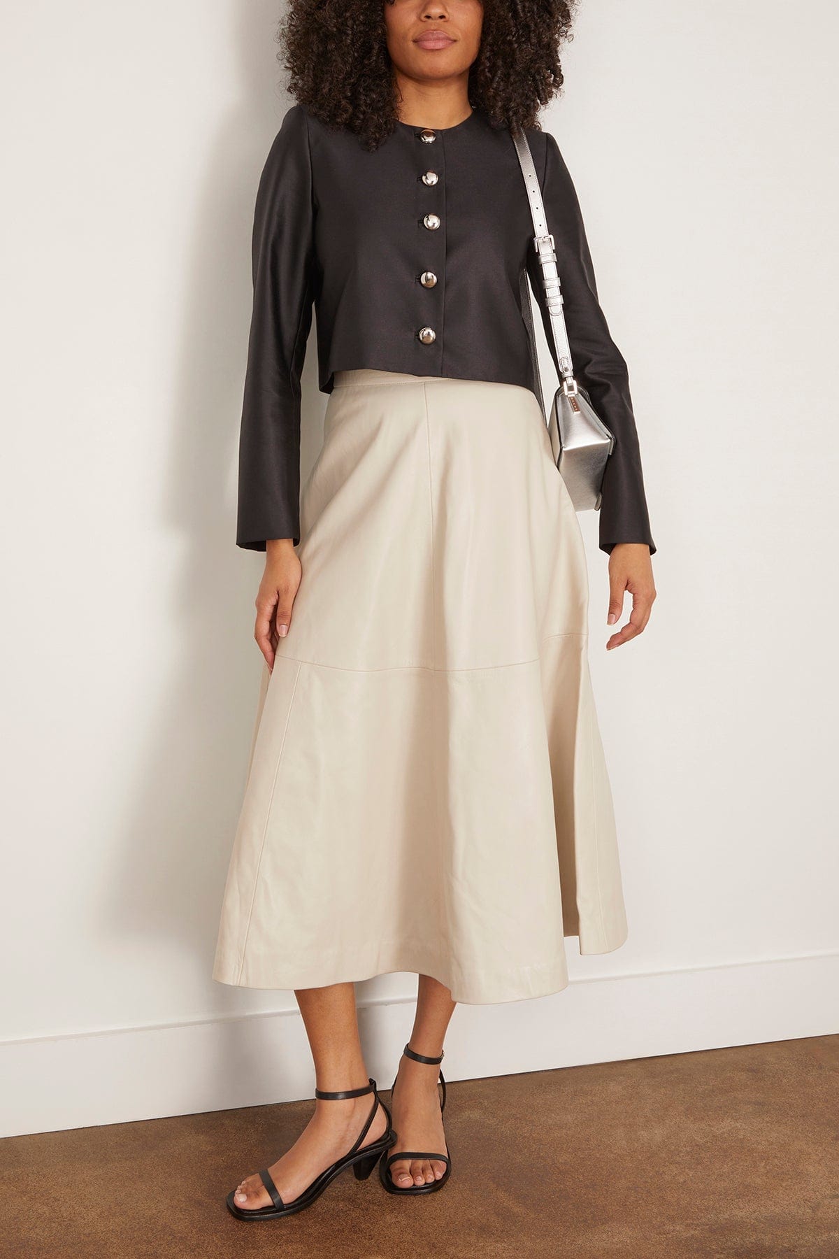 Brandon Maxwell Ryder Crew Neck Single Breasted Box Jacket in Black