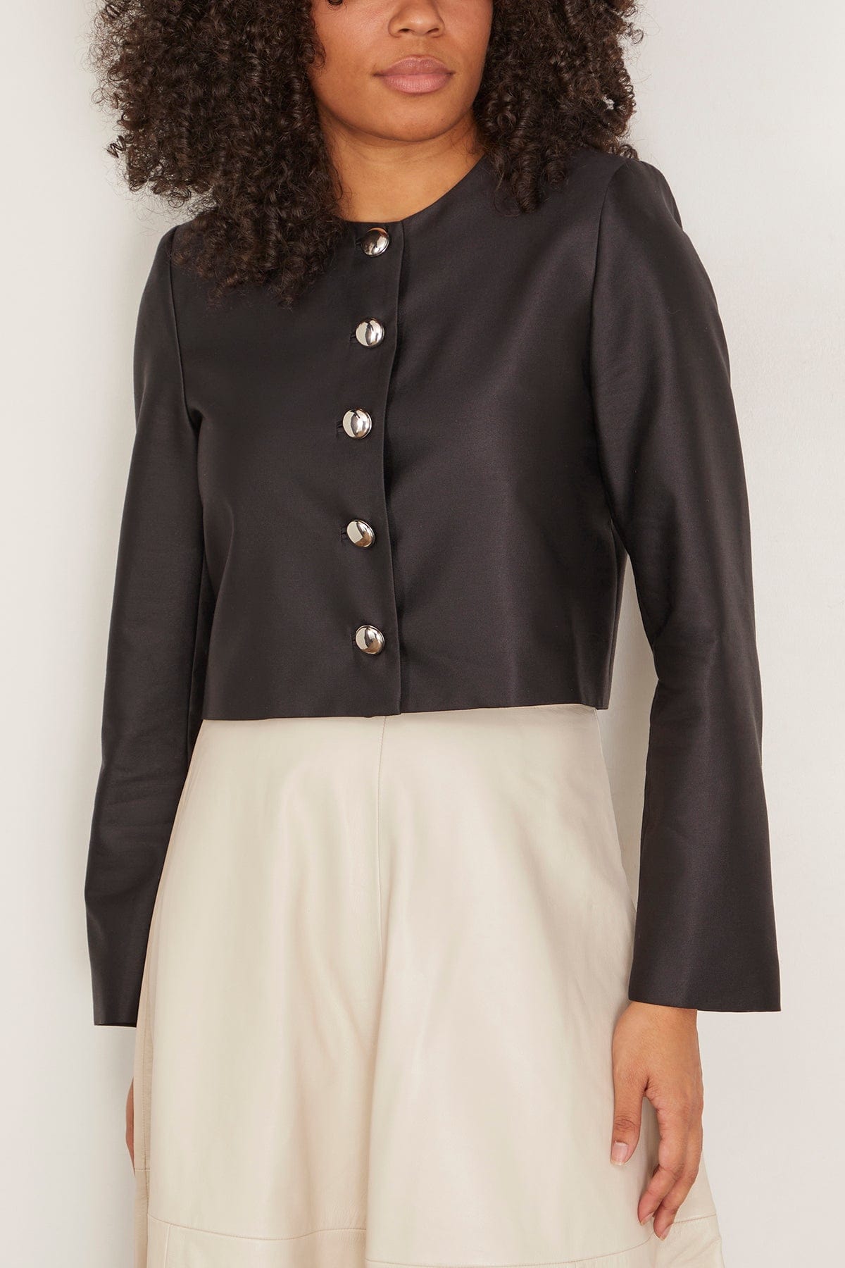 Brandon Maxwell Ryder Crew Neck Single Breasted Box Jacket in Black