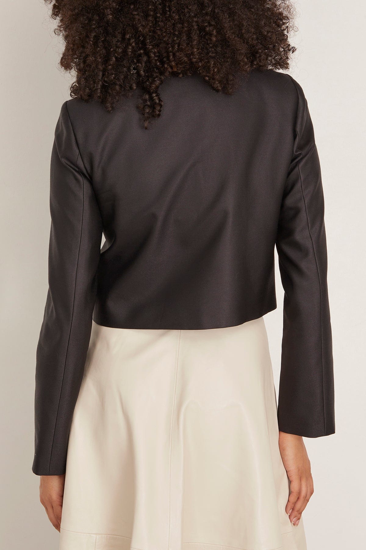 Brandon Maxwell Ryder Crew Neck Single Breasted Box Jacket in Black