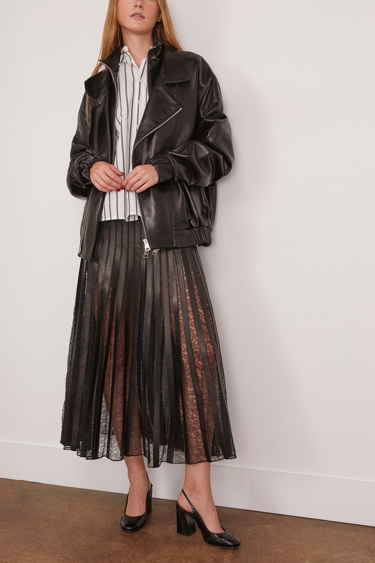 Brandon Maxwell The Alix Skirt with Leather Strip Embroidery in Black