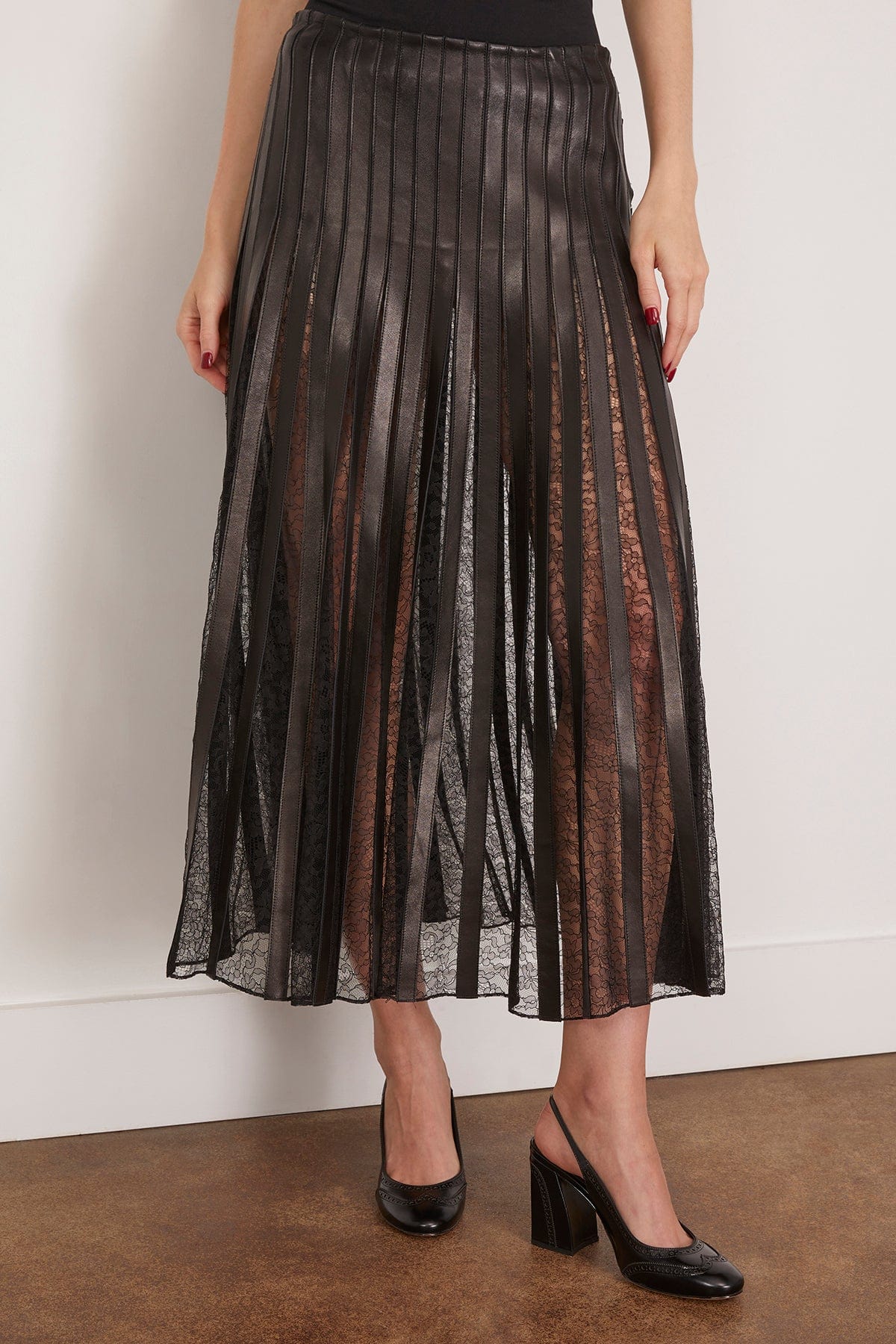 Brandon Maxwell The Alix Skirt with Leather Strip Embroidery in Black