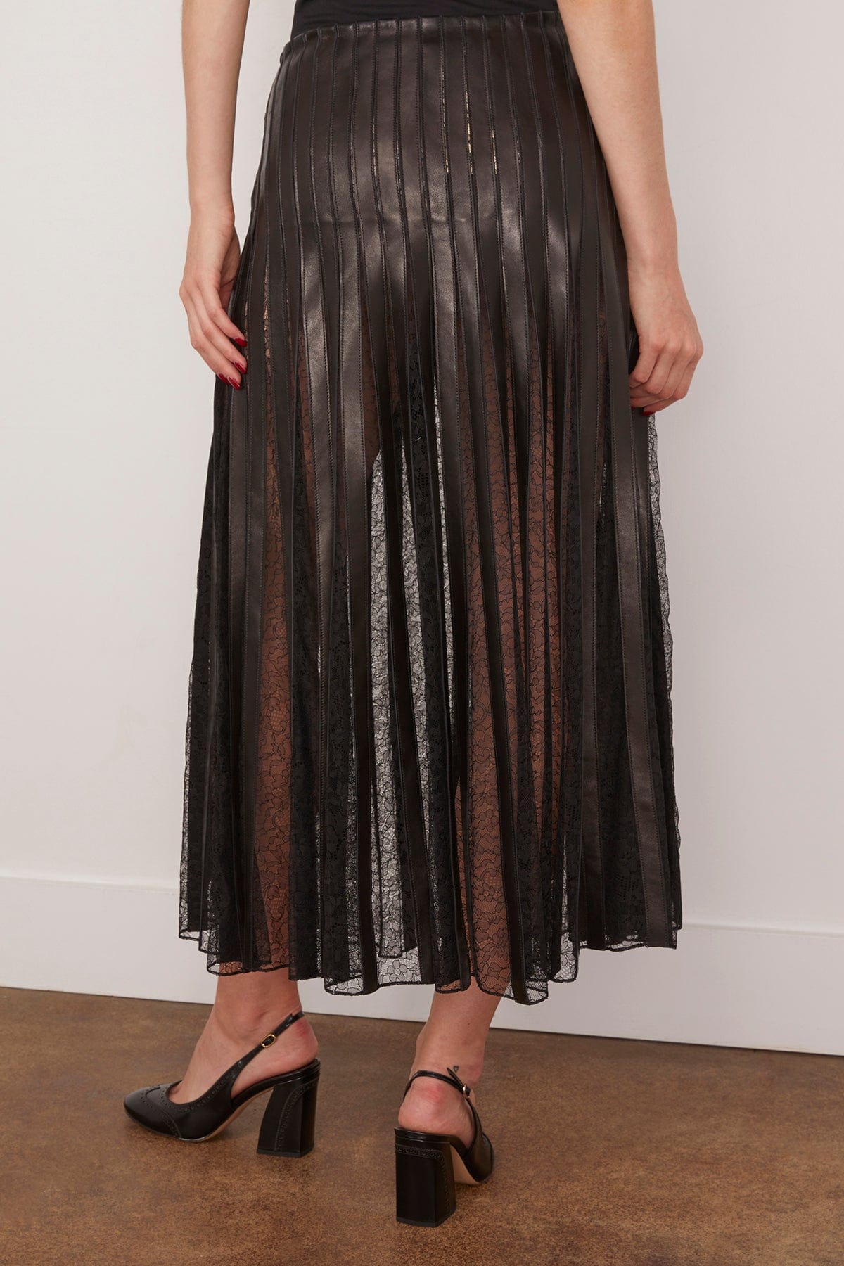 Brandon Maxwell The Alix Skirt with Leather Strip Embroidery in Black