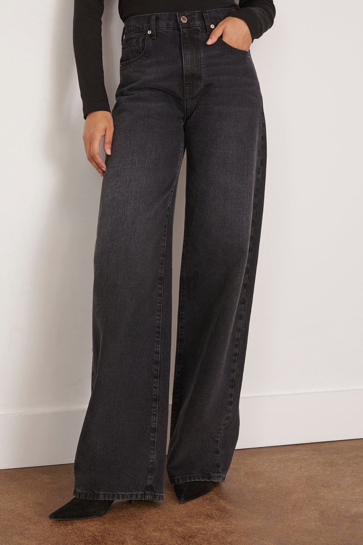 Brandon Maxwell The Callan Wide Leg Pant in Vintage Black