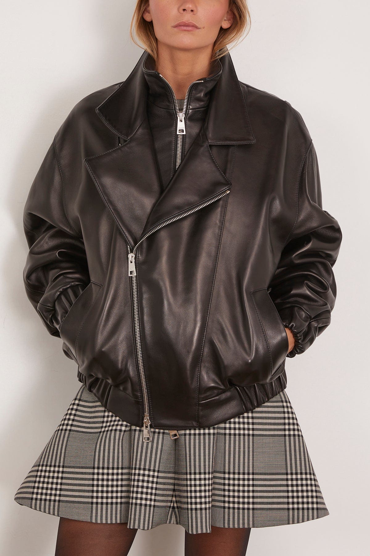 Brandon Maxwell The Emmett Double Zip Leather Moto Jacket in Black