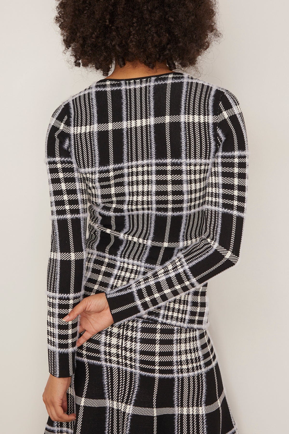 Brandon Maxwell The Greer Zip Front Knit Cardigan in Black Plaid